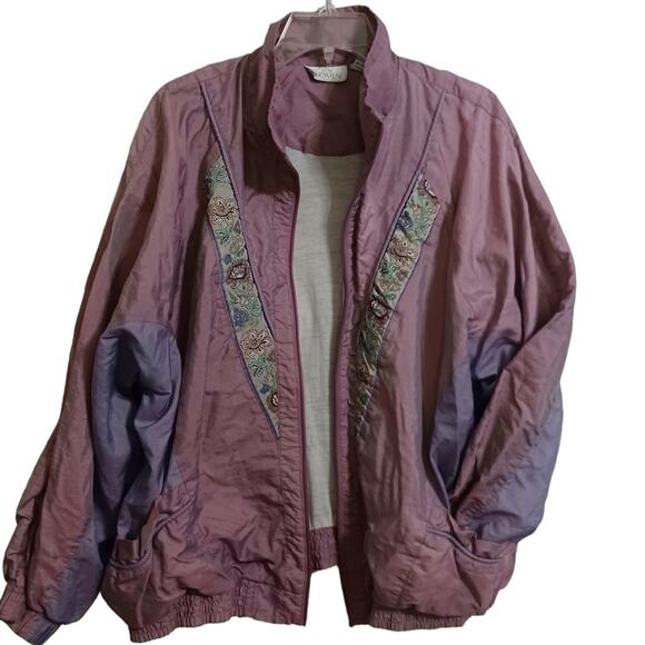 Vintage windbreaker mauve floral 2X Golden Girls grandmacore **No zipper pull** - Picture 1 of 11